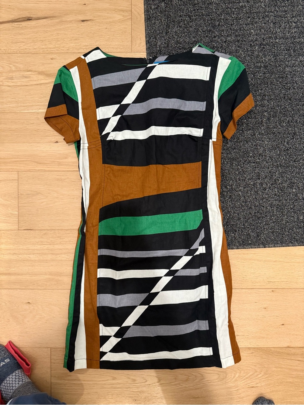 Derek Lam Geo-Block Short Sleeve Dress in Black, Green & Brown